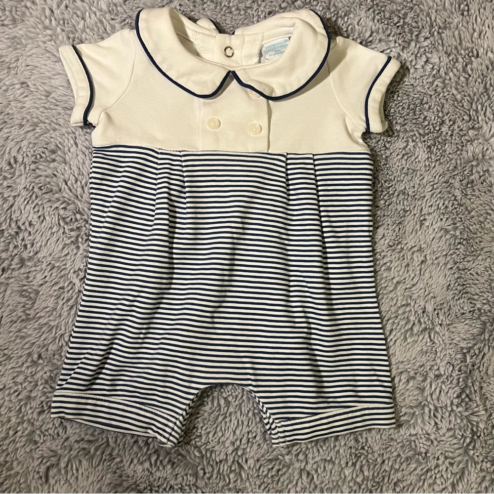 Edgehill Collection Short Sleeve Stripped Romper NB
